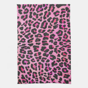 Paño De Cocina Leopardo de impresión negro y rosa caliente