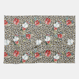 Paño De Cocina Leopardo dorado Imprimir Floral Blanco Rojo