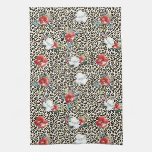 Paño De Cocina Leopardo dorado Imprimir Floral Blanco Rojo