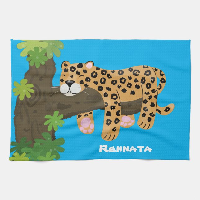 Paño De Cocina Leopardo lindo durmiendo en un ilustracion de pers (Horizontal)