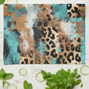 Paño De Cocina Leopardo negro de oro turquesa