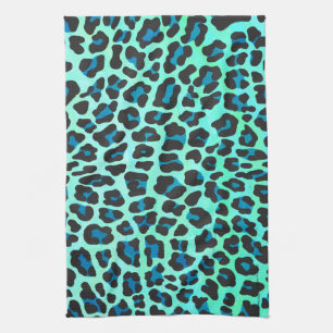 Paño De Cocina Leopardo negro e impresión Verde azulada