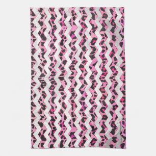 Paño De Cocina Leopardo Negro y Chevron Hot Pink Print
