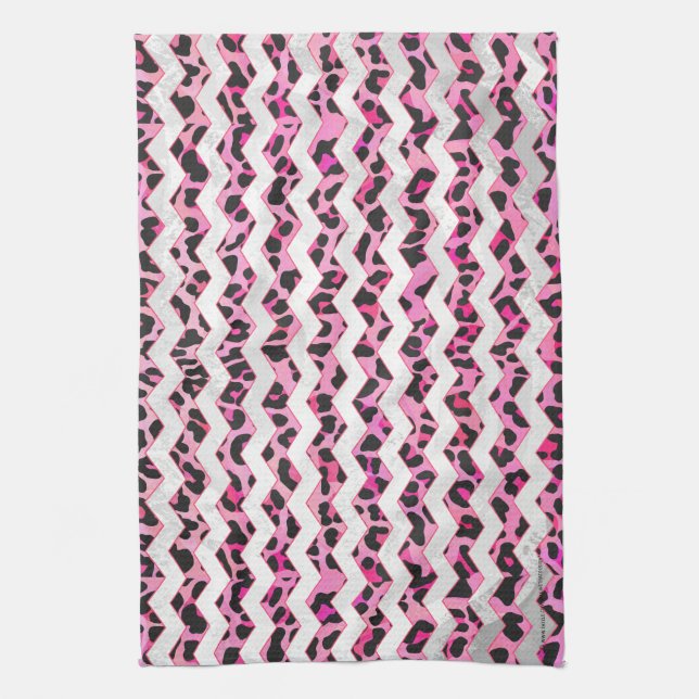 Paño De Cocina Leopardo Negro y Chevron Hot Pink Print (Vertical)