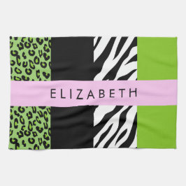 Paño De Cocina Leopardo Print, Zebra Print, Green, Your Name