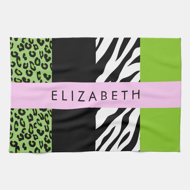 Paño De Cocina Leopardo Print, Zebra Print, Green, Your Name (Horizontal)