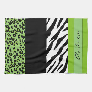 Paño De Cocina Leopardo Print, Zebra Print, Green, Your Name