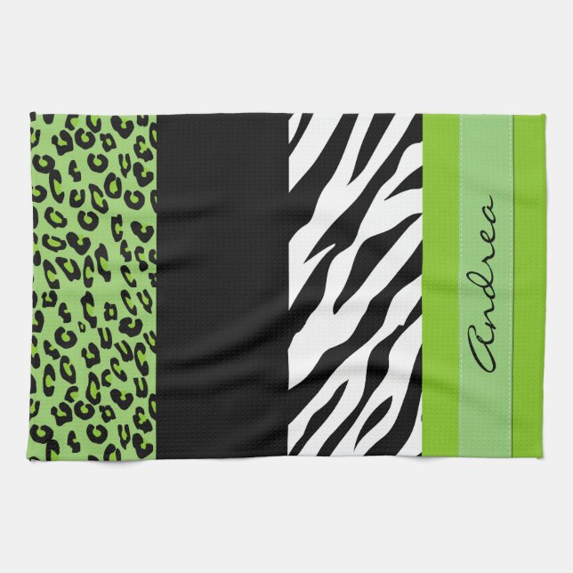 Paño De Cocina Leopardo Print, Zebra Print, Green, Your Name (Horizontal)
