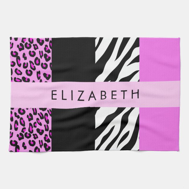 Paño De Cocina Leopardo Print, Zebra Print, Pink, Your Name (Horizontal)