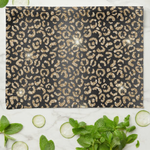 Paño De Cocina Leopardo Purpurina de Glam Negro dorado