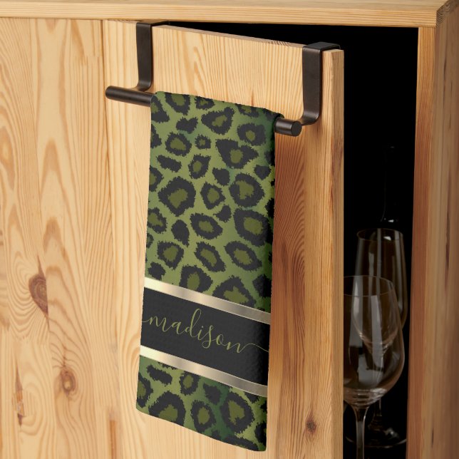 Paño De Cocina Leopardo verde oliva de Safari - Personalizar (Pliegue de tercios)