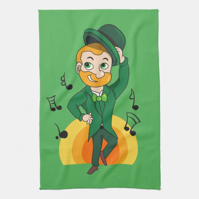Paño De Cocina Leprechaun bailando, personalizado de San Patricio (Vertical)