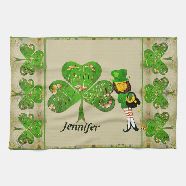 Paño De Cocina Leprechaun Shamrock Gray (Horizontal)