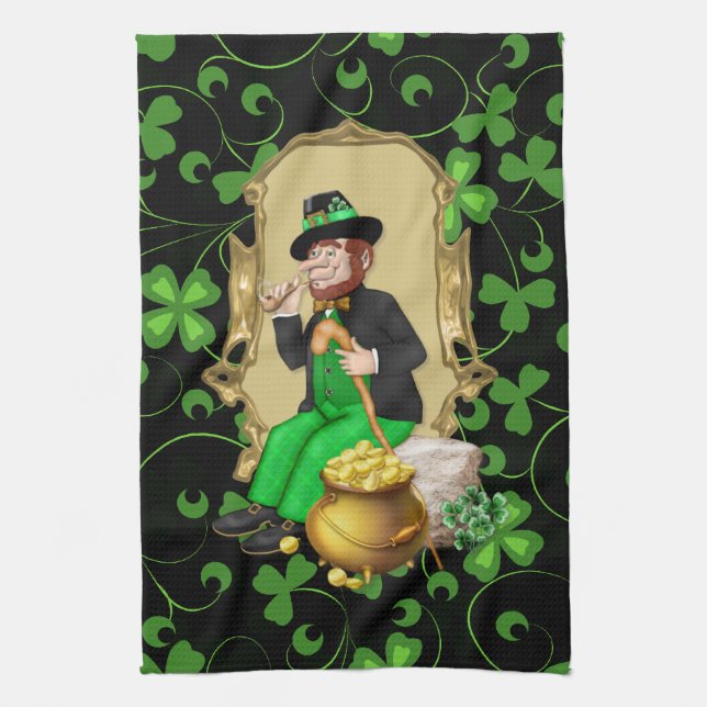 Paño De Cocina Leprechaun y Shamrock (Vertical)