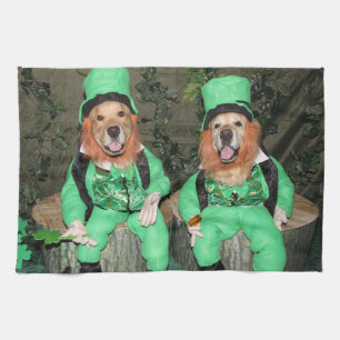 Paño De Cocina Leprechauns del golden retriever en tocones