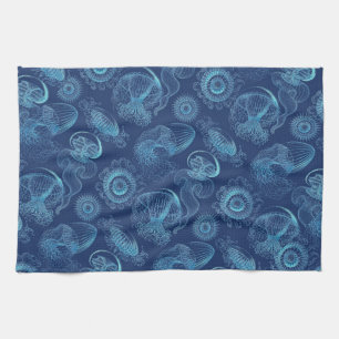 Paño De Cocina Leptomedusae de Ernst Haeckel (azul marino)