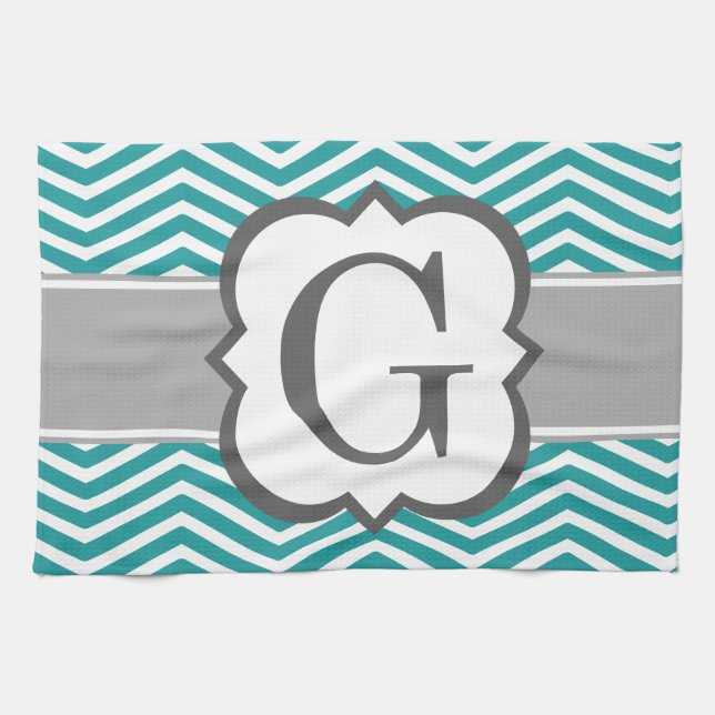 Paño De Cocina Letra blanca verde azulada G Chevron del monograma (Horizontal)