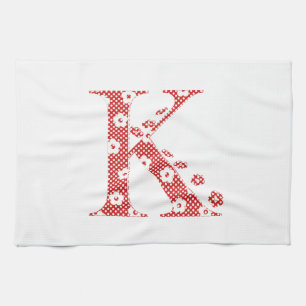 Paño De Cocina Letra de patrón de flor K(rojo)