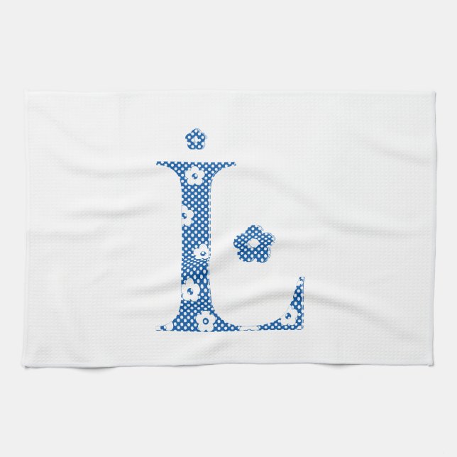 Paño De Cocina Letra de patrón de flor L(azul) (Horizontal)