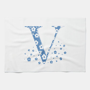 Paño De Cocina Letra de patrón de flor V(azul)