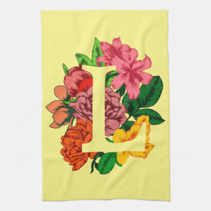 Paño De Cocina Letra mayúscula L monograma floral