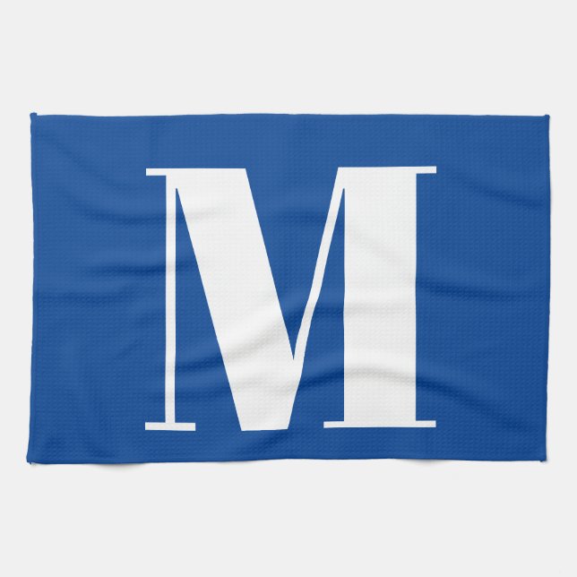 Paño De Cocina Letra profunda azul inicial monograma moderno esti (Horizontal)