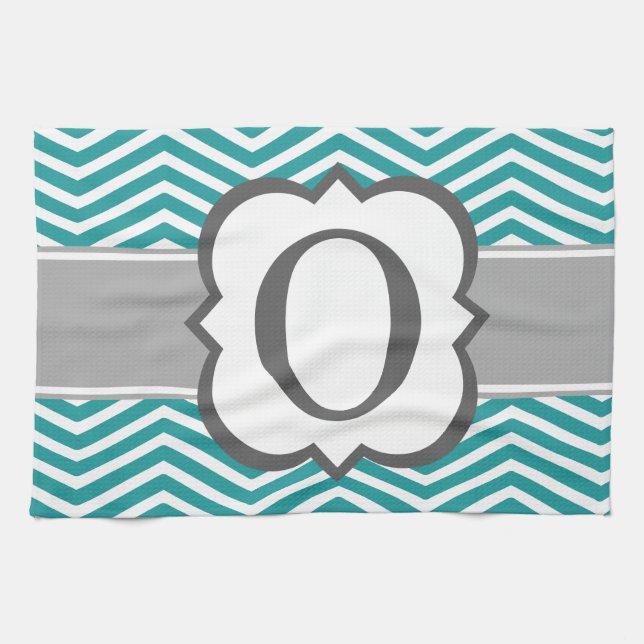 Paño De Cocina Letra Verde azulada monograma blanco o chevron (Horizontal)