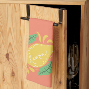Paño De Cocina Letras Dibujadas a Mano de Limón Cítrico Amarillo 
