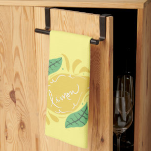 Paño De Cocina Letras Dibujadas a Mano de Limón Citricos Amarillo