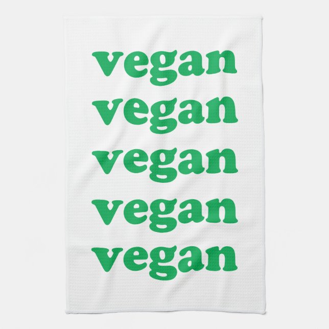 Paño De Cocina Letras verdes "veganas", fondo blanco (Vertical)