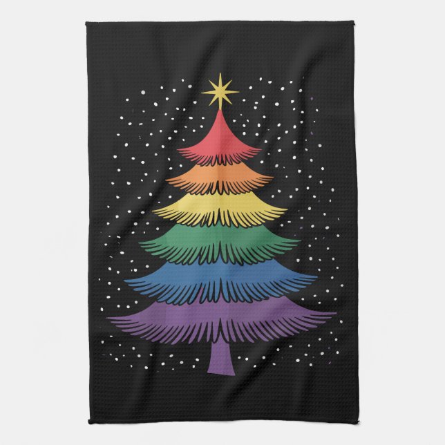 Paño De Cocina LGBT-Q Pride Christmas Tree Pajama Rainbow Flag (Vertical)