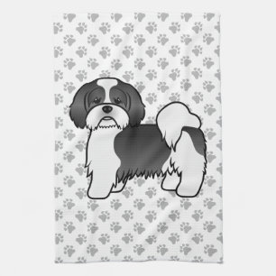 Paño De Cocina Lhasa Apso blanco y negro perro de dibujos animado