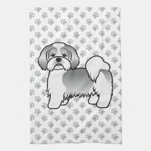 Paño De Cocina Lhasa Apso blanco y plateado perro de dibujos anim