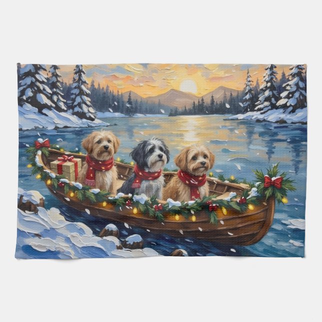 Paño De Cocina Lhasa Apso Christmas Boat Holiday (Horizontal)
