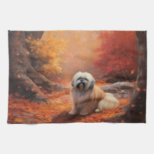 Paño De Cocina Lhasa Apso en otoño hojas caídas inspiran
