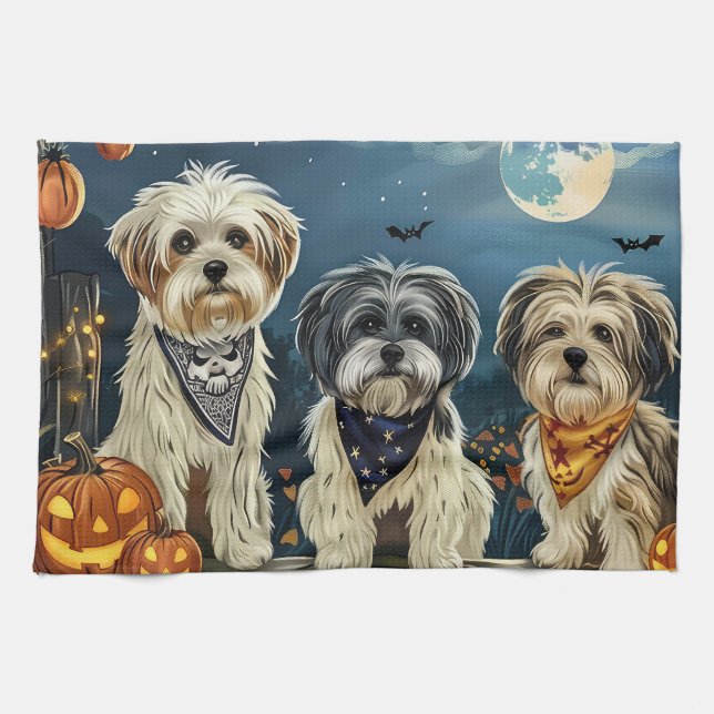Paño De Cocina Lhasa Apso Halloween Spooky (Horizontal)