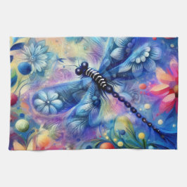 Paño De Cocina Libélula Floral Abstracta Caprichosa Azul Teal Ros