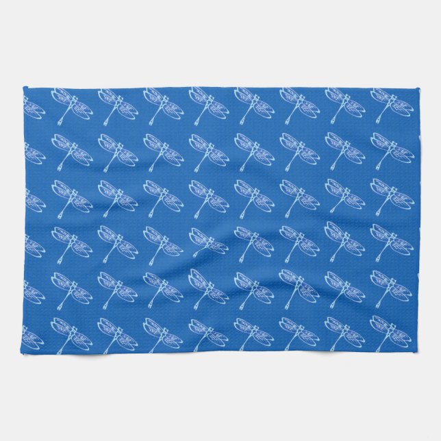 Paño De Cocina Libélulas, azul pálido sobre azul denim (Horizontal)