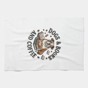 Paño De Cocina Libros de perros Café Bulldog Taza apilada_1