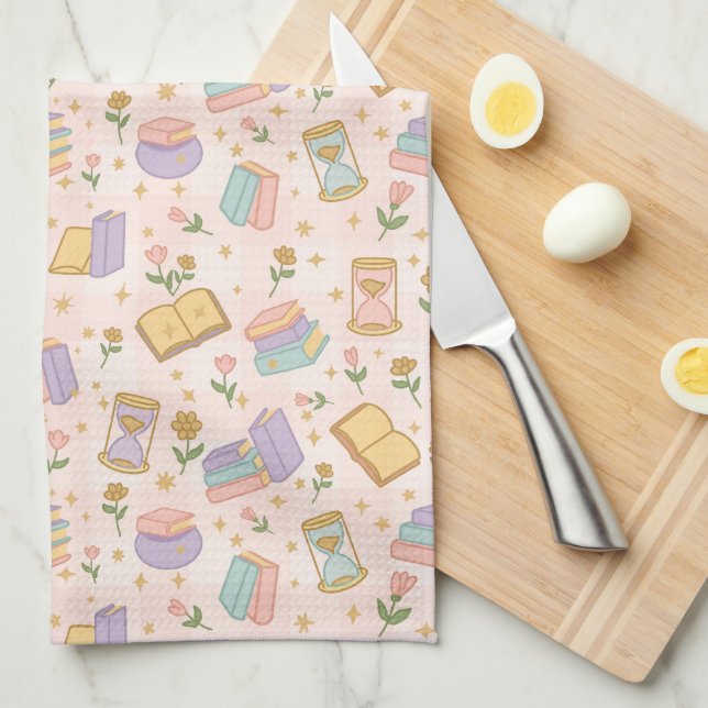 Paño De Cocina Libros Mágicos Lindos Rosa Pastel (Doblado Cuarto)
