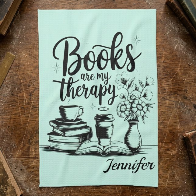 Paño De Cocina Libros Personalizados Son Mi Terapia Devoradores d (Books are my therapy kitchen towel.)