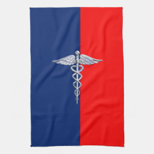 Paño De Cocina Liga de Simbolos Médicos de Plata Caduceus