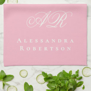 Paño De Cocina Ligero Peonía Rosa Monograma Nombre Minimalista El