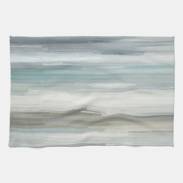 Paño De Cocina Light Blue Teal Gray Brown Abstract Stripe (Horizontal)