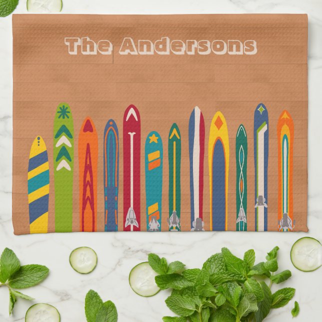 Paño De Cocina Light Brown Vintage Skis Personalized (Doblado)