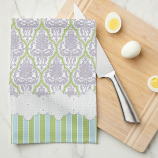 Paño De Cocina Lila elegante lamentable del damasco y té verde