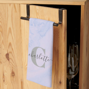 Paño De Cocina Lilac Lavanda Mármol Elegante Monograma Nombre 