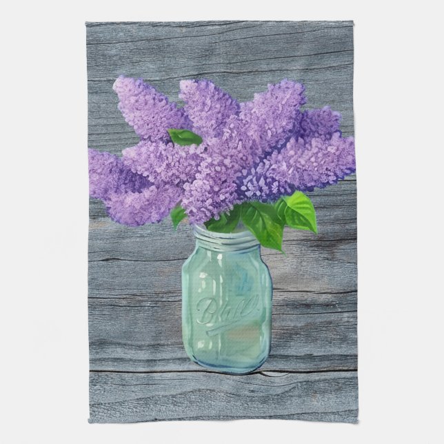 Paño De Cocina Lilacs En Mason Jar Rústico (Vertical)