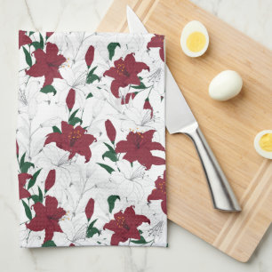 Paño De Cocina Lilies de Navidades rojos y blancos
