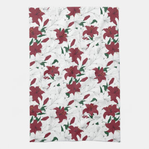Paño De Cocina Lilies de Navidades rojos y blancos